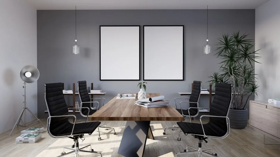 Minimalist desk centered on a multipurpose cleaner, office supplies, and storage solutions.
